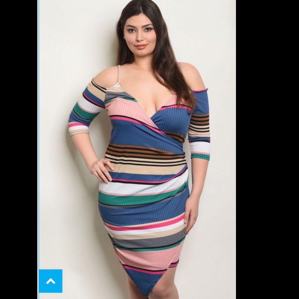 Multi-colored Cold Shoulders Summer Dress.